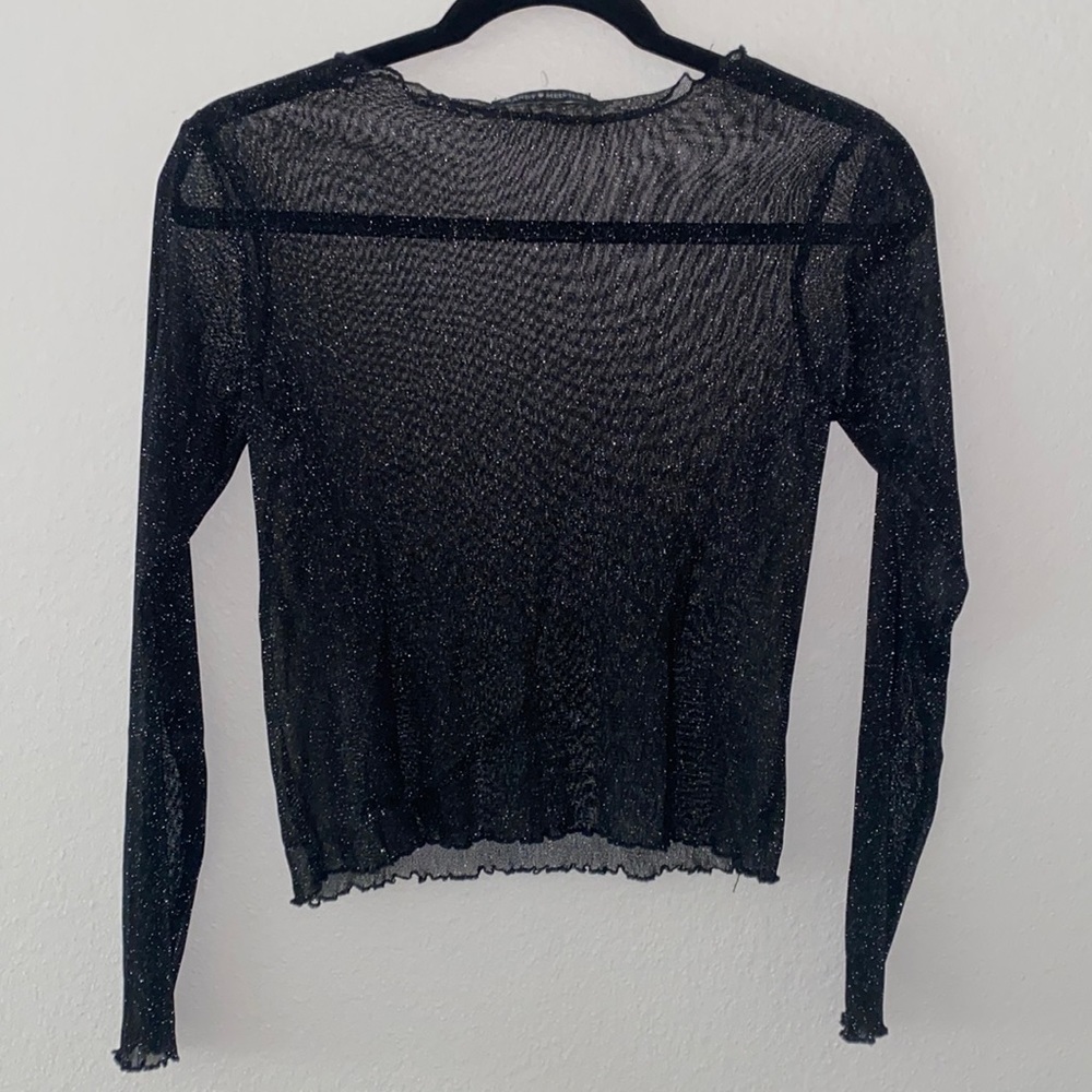 Brandy Melville Transparent Black Sparkly Long Sleeve Top One Size